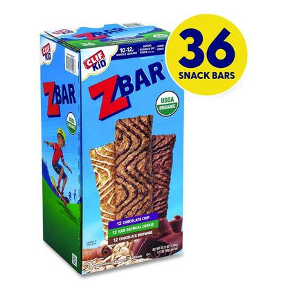 Kid Organic Zbar Granola Bars Variety Pack, Assorted Flavors, 1.27 oz Bar, 36/Carton
