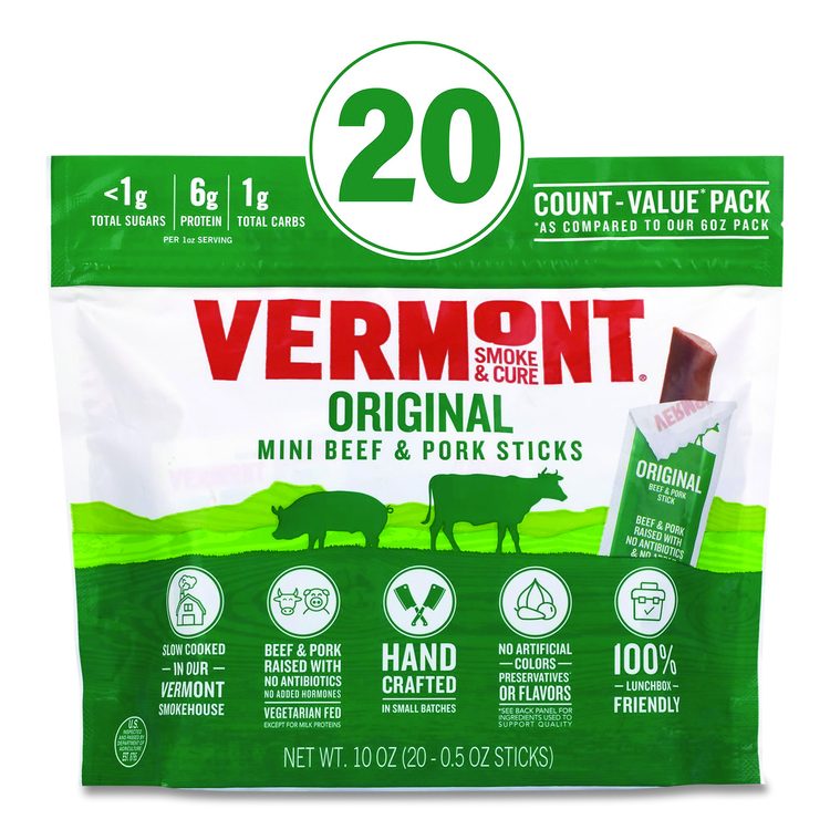 Original Flavor Mini Snack Sticks, Beef, 0.5 oz Individually Wrapped, 20/Carton