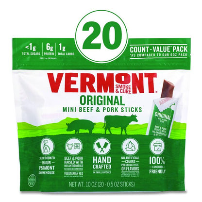 Original Flavor Mini Snack Sticks, Beef, 0.5 oz Individually Wrapped, 20/Carton