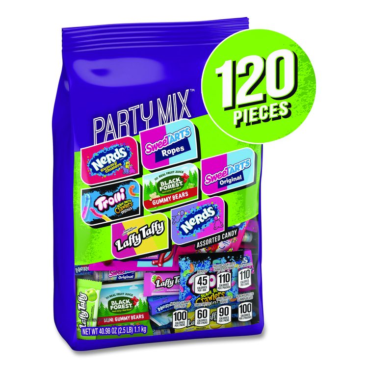 Party Mix Stand-Up Bag, 120 Pieces, Assorted Flavors, 2.5 lb Bag