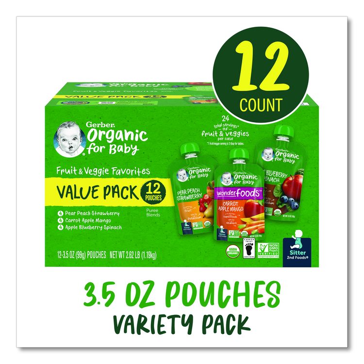 Organic 2nd Foods Baby Food Pouches, Assorted Flavors, 3.5 oz Pouch, 12/Carton