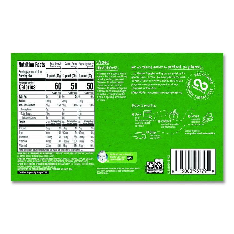 Organic 2nd Foods Baby Food Pouches, Assorted Flavors, 3.5 oz Pouch, 12/Carton