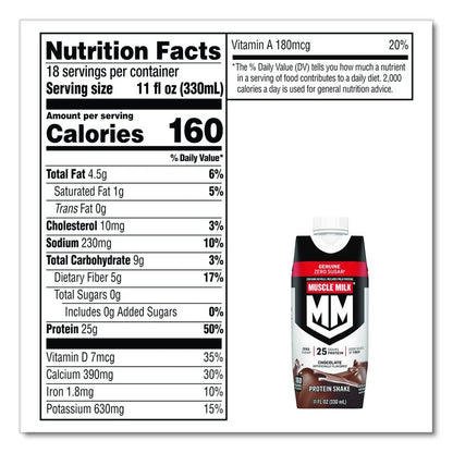 Genuine Chocolate Protein Shake, 11 oz Carton, 18/Carton
