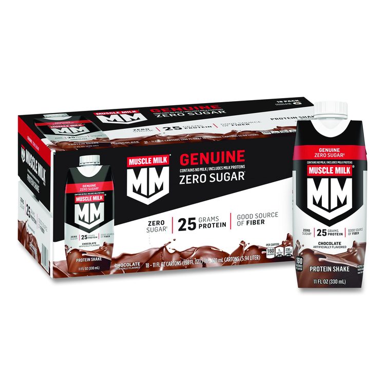 Genuine Chocolate Protein Shake, 11 oz Carton, 18/Carton