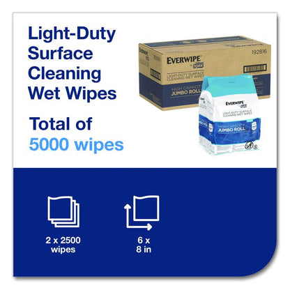Light-Duty Surface Cleaning Wet Wipe, 1-Ply, 8 x 6, Unscented, White, 2,500 Sheets/Roll, 2 Rolls/Carton