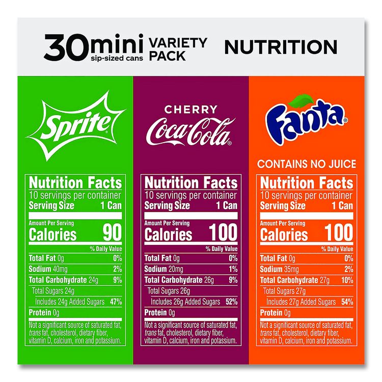 Mini Cans Variety Pack, Assorted Flavors, 7.5 oz Can, 30/Carton