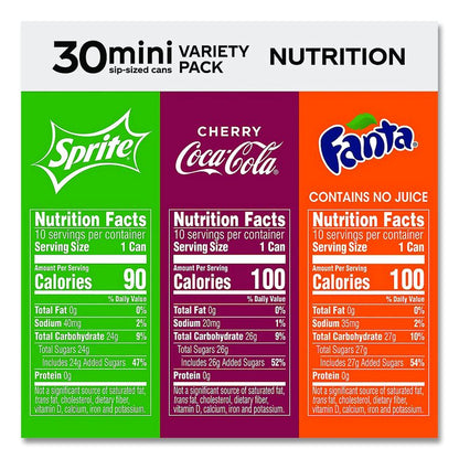 Mini Cans Variety Pack, Assorted Flavors, 7.5 oz Can, 30/Carton