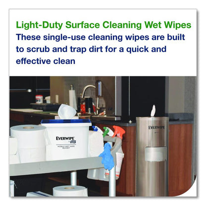 Light-Duty Surface Cleaning Wet Wipe, 1-Ply, 8 x 6, Unscented, White, 2,500 Sheets/Roll, 2 Rolls/Carton
