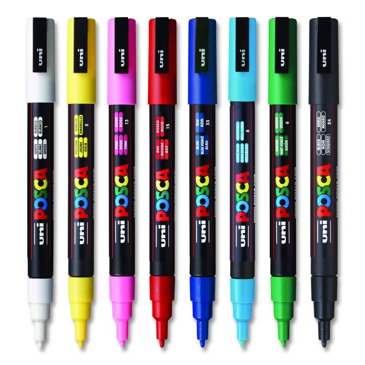 Water-Based Paint Markers, Fine Bullet Tip, Assorted Colors, 8/Pack