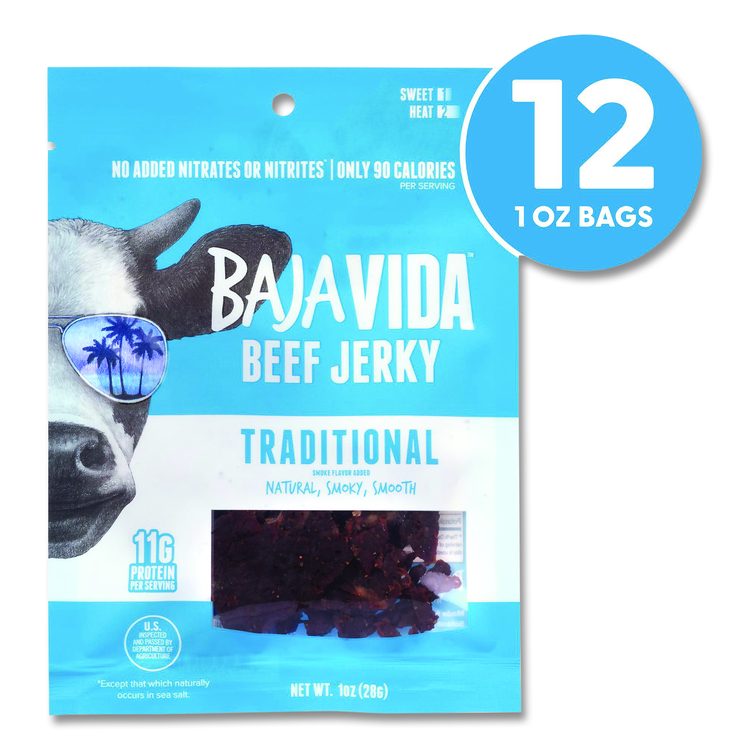 Beef Jerky Traditional Snack Pack, Original, 1 oz Packet, 12/Carton