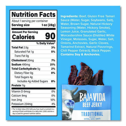 Beef Jerky Traditional Snack Pack, Original, 1 oz Packet, 12/Carton