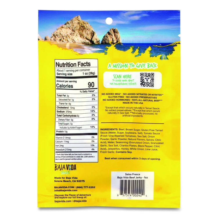 Beef Jerky Salsa Fresca Snack Pack, Salsa Fresca, 1 oz Packet, 12/Carton
