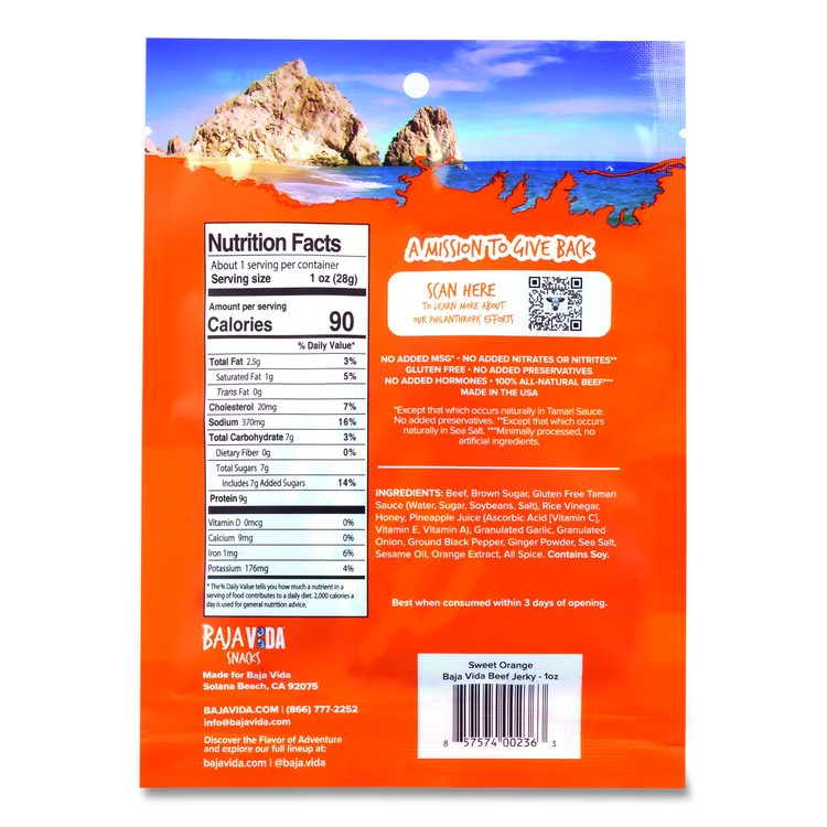 Beef Jerky Sweet Orange Snack Pack, Sweet Orange, 1 oz Packet, 12/Carton