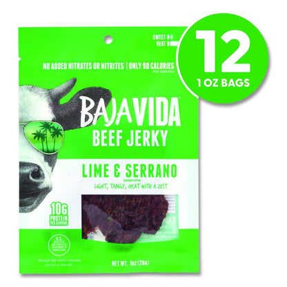 Beef Jerky Lime and Serrano Pepper Snack Pack, Lime and Serrano Pepper, 1 oz Packet, 12/Carton