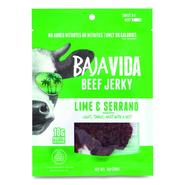 Beef Jerky Lime and Serrano Pepper Snack Pack, Lime and Serrano Pepper, 1 oz Packet, 12/Carton