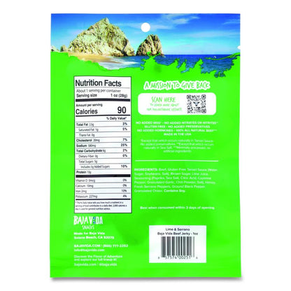 Beef Jerky Lime and Serrano Pepper Snack Pack, Lime and Serrano Pepper, 1 oz Packet, 12/Carton