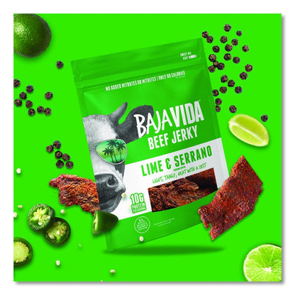 Beef Jerky Lime and Serrano Pepper Snack Pack, Lime and Serrano Pepper, 1 oz Packet, 12/Carton