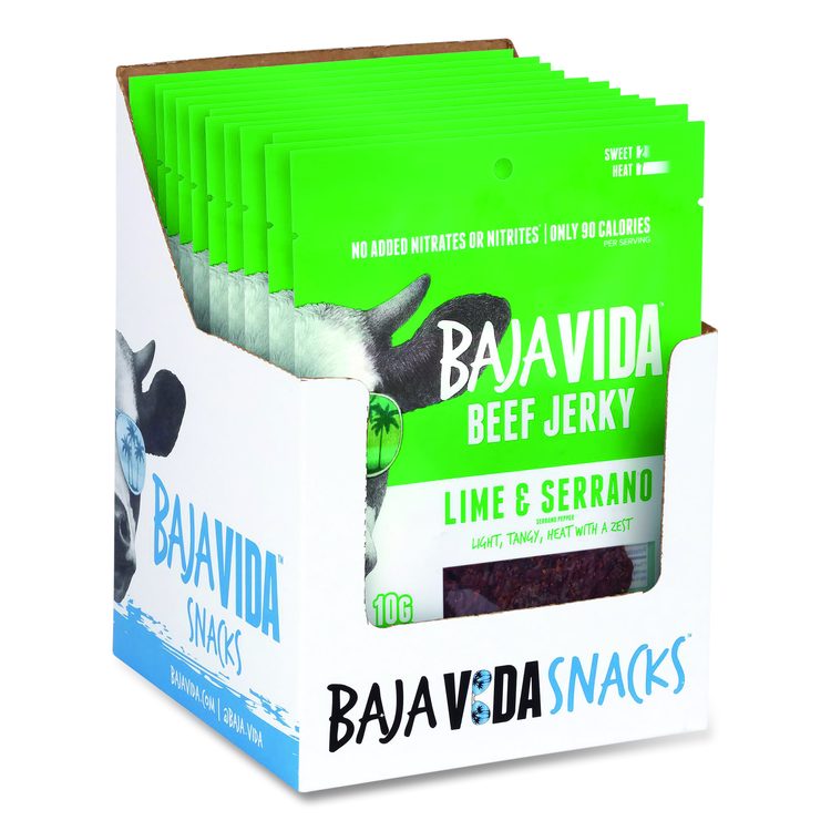 Beef Jerky Lime and Serrano Pepper Snack Pack, Lime and Serrano Pepper, 1 oz Packet, 12/Carton