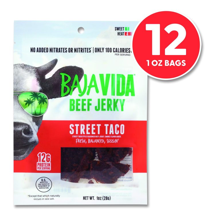 Beef Jerky Street Taco Snack Pack, Street Taco, 1 oz Packet, 12/Carton