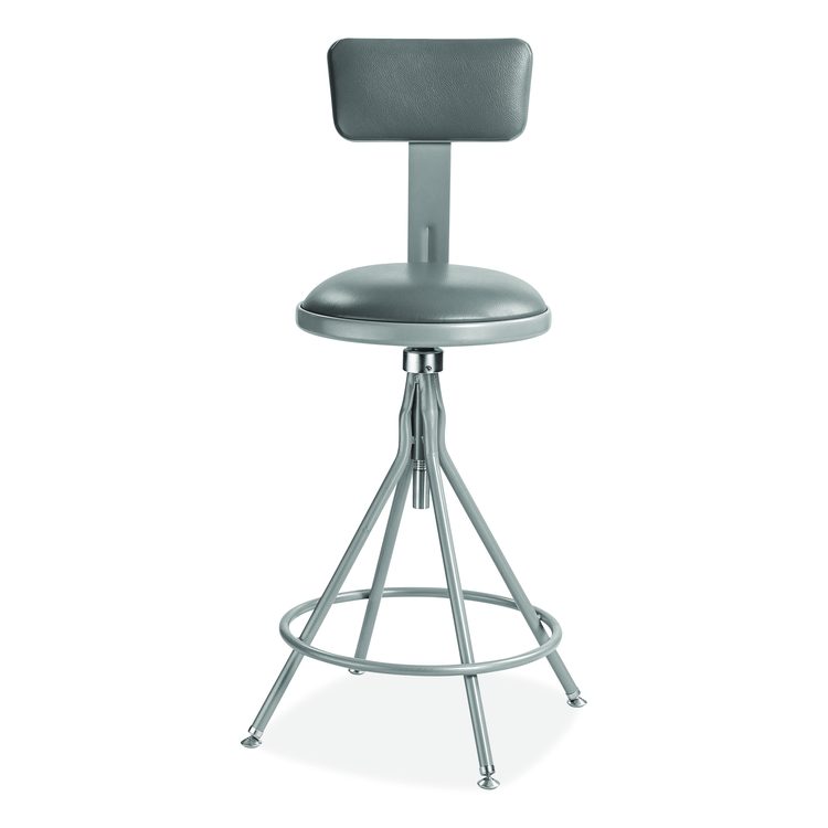 6500 Series Height Adj Heavy Duty Vinyl Swivel Stool with Backrest, Supports Up to 500 lb, 24" to 30" Seat Height, Gray