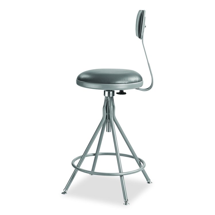 6500 Series Height Adj Heavy Duty Vinyl Swivel Stool with Backrest, Supports Up to 500 lb, 24" to 30" Seat Height, Gray