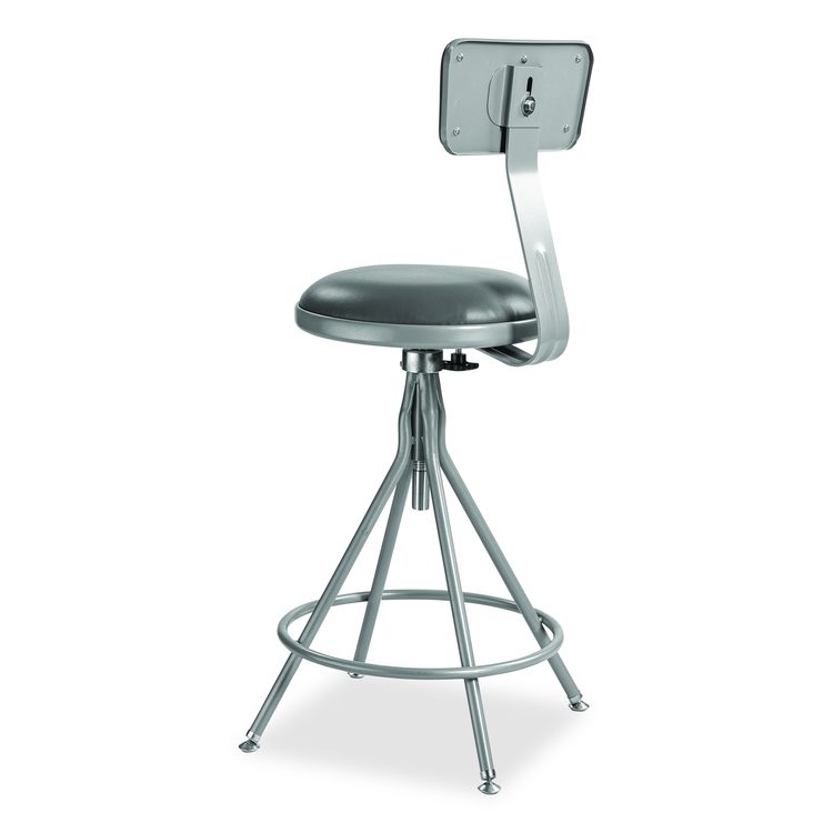 6500 Series Height Adj Heavy Duty Vinyl Swivel Stool with Backrest, Supports Up to 500 lb, 24" to 30" Seat Height, Gray