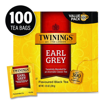Tea Bags, Earl Grey, Individually Wrapped, 100/Carton