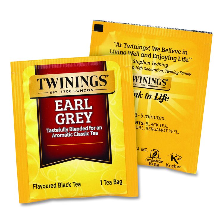 Tea Bags, Earl Grey, Individually Wrapped, 100/Carton