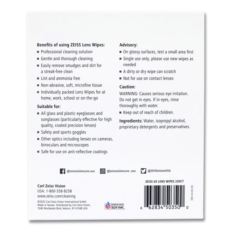 Lens Wipes, 6 x 5, 220/Carton