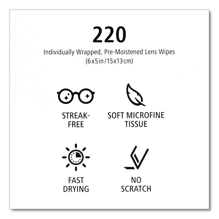 Lens Wipes, 6 x 5, 220/Carton