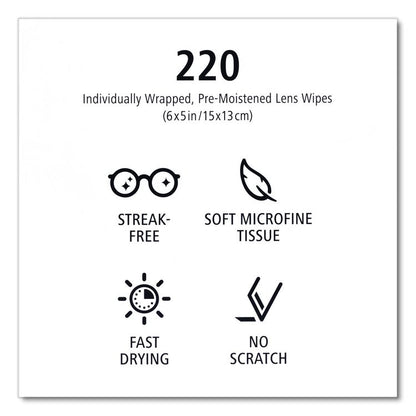 Lens Wipes, 6 x 5, 220/Carton