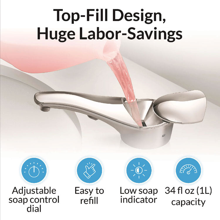 SureFlo Top-Fill Automatic Bulk Foam Soap Dispenser, 34 oz, 2.75 x 6.75 x 3, Polished Chrome