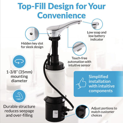 SureFlo Top-Fill Automatic Bulk Foam Soap Dispenser, 34 oz, 2.75 x 6.75 x 3, Polished Chrome