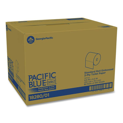 Pacific Blue Select Bathroom Tissue, Septic Safe, 2 Ply, White, 550 Sheets/Roll, 80 Rolls/Carton