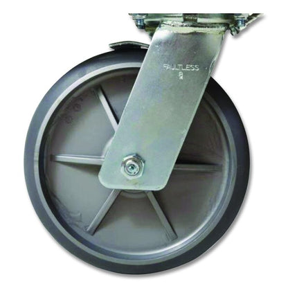 8" Swivel Caster with Brake for Housekeeping Cart, Mount Plate Stem, 8" Wheel, B/Silver, Set