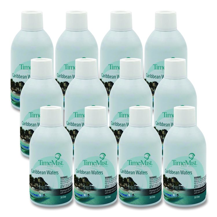 Premium Metered Air Freshener Refill, Caribbean Waters, 7.1 oz Aerosol Spray 12/Carton