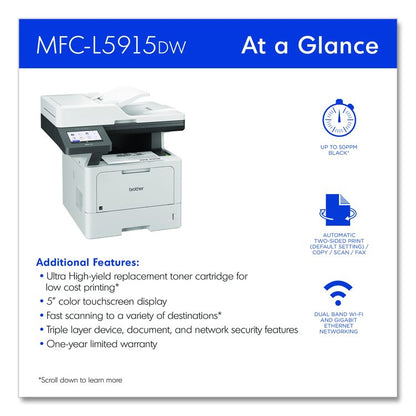 MFC-L5915DW Business Monochrome AIO Laser Printer, Copy/Fax/Print/Scan
