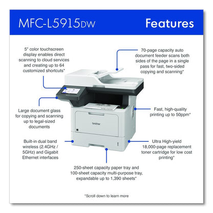 MFC-L5915DW Business Monochrome AIO Laser Printer, Copy/Fax/Print/Scan