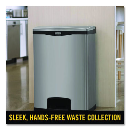Slim Jim Stainless Steel Step-On Container, Front Step Style, 24 gal, Stainless Steel, Black