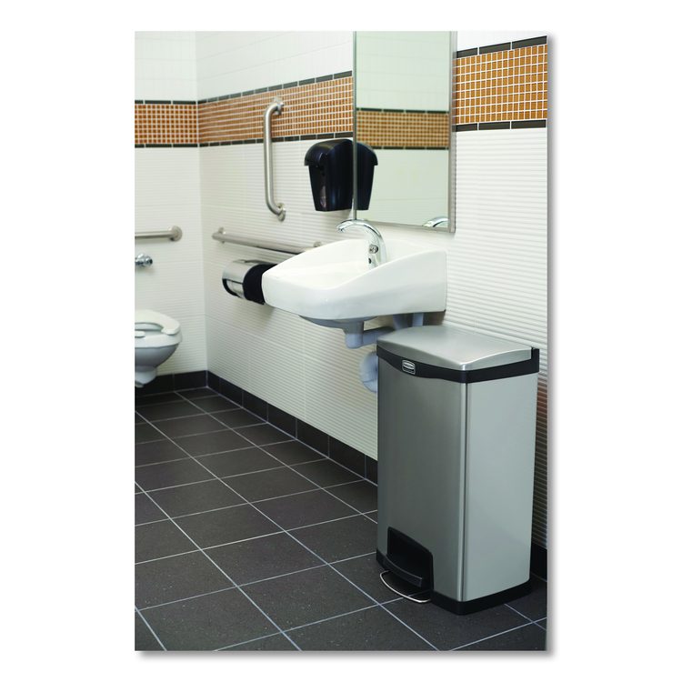 Slim Jim Stainless Steel Step-On Container, Front Step Style, 24 gal, Stainless Steel, Black