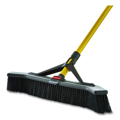 Maximizer Push-to-Center Broom, 36 x 58.13, Polypropylene Bristles, Steel Handle, Yellow/Black