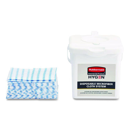 Disposable Microfiber Cleaning Cloths, 12 x 12, White/Blue Stripe, 600/Carton
