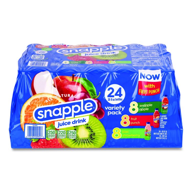 Juice Drink Variety Pack, Snapple Apple, Fruit Punch, Kiwi Strawberry, 20 oz Bottle, 24/Carton