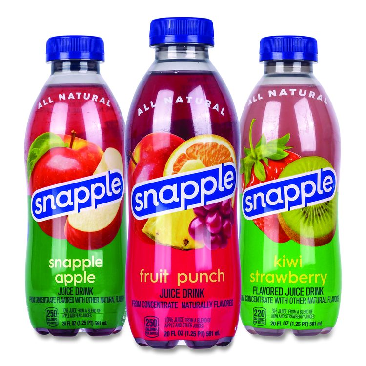 Juice Drink Variety Pack, Snapple Apple, Fruit Punch, Kiwi Strawberry, 20 oz Bottle, 24/Carton