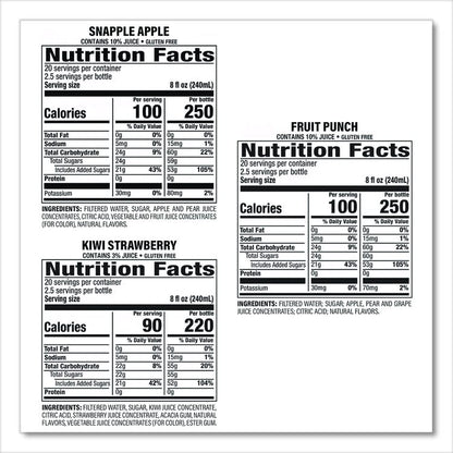 Juice Drink Variety Pack, Snapple Apple, Fruit Punch, Kiwi Strawberry, 20 oz Bottle, 24/Carton