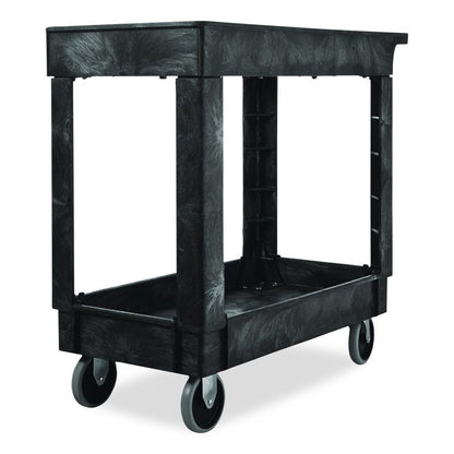 Heavy-Duty Flat-Handle Maintenance/Utility Cart, Plastic, 2 Shelves, 500 lb Capacity, 34.13" x 17.38" x 32.38", Black
