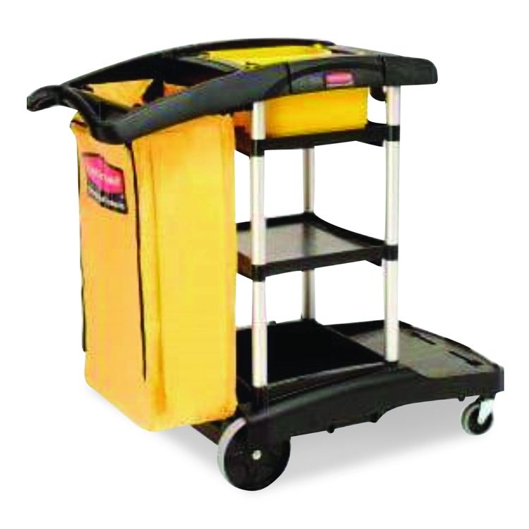 HYGEN Microfiber Healthcare Cleaning Cart, Plastic, 3 Shelves, 5 Bins, 22" x 48.25" x 44", Yellow/Black/Silver