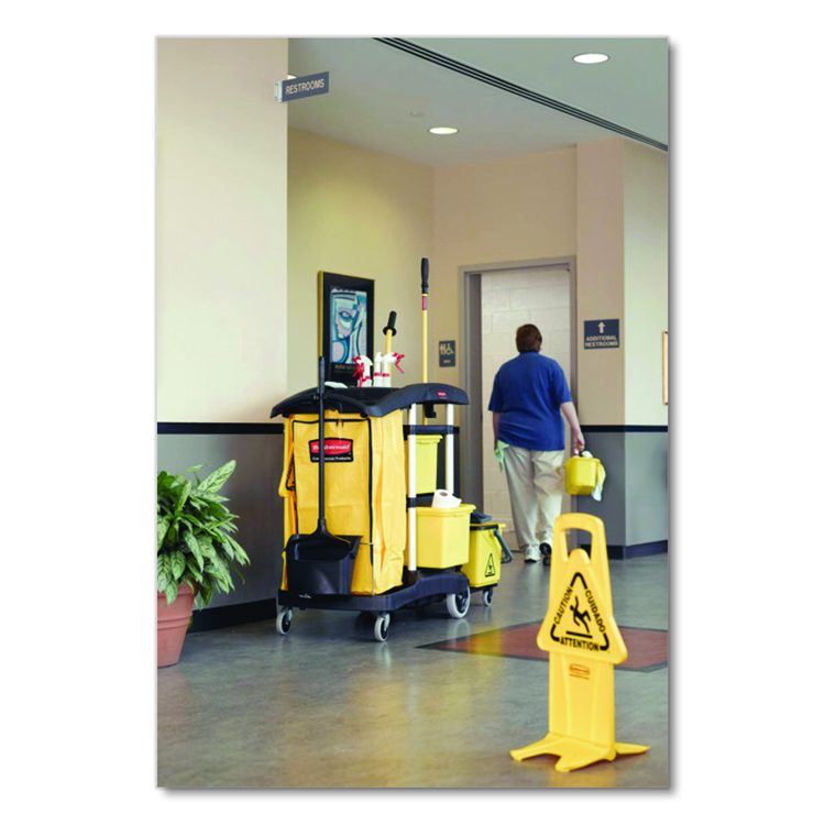 HYGEN Microfiber Healthcare Cleaning Cart, Plastic, 3 Shelves, 5 Bins, 22" x 48.25" x 44", Yellow/Black/Silver