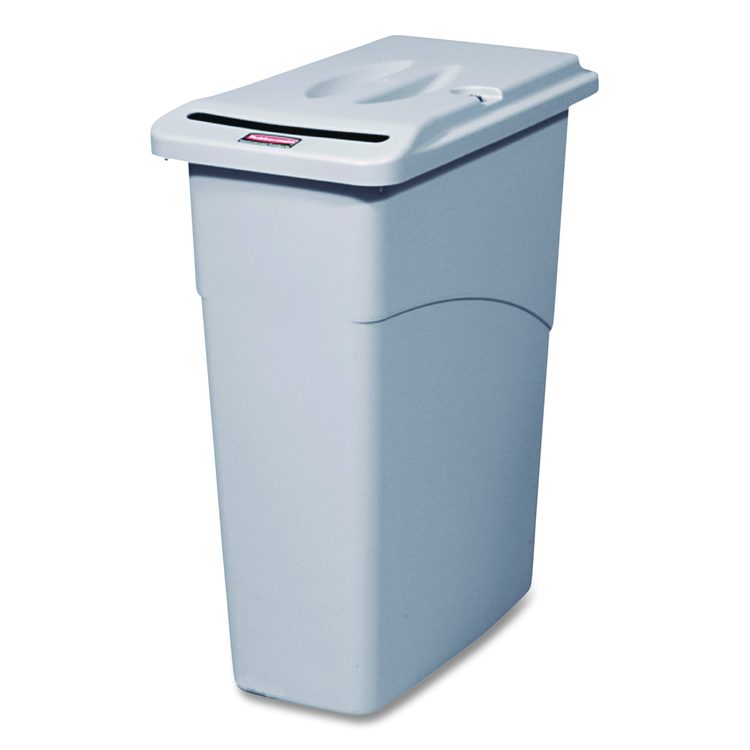 Slim Jim Confidential Document Waste Receptacle with Lid, 23 gal, Light Gray