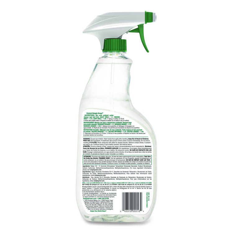 Crystal Industrial Cleaner/Degreaser, 24 oz Spray Bottle, 12/Carton
